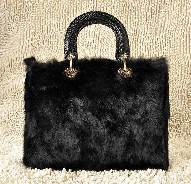 replica jumbo lady dior rabbit hair bag 6322 black